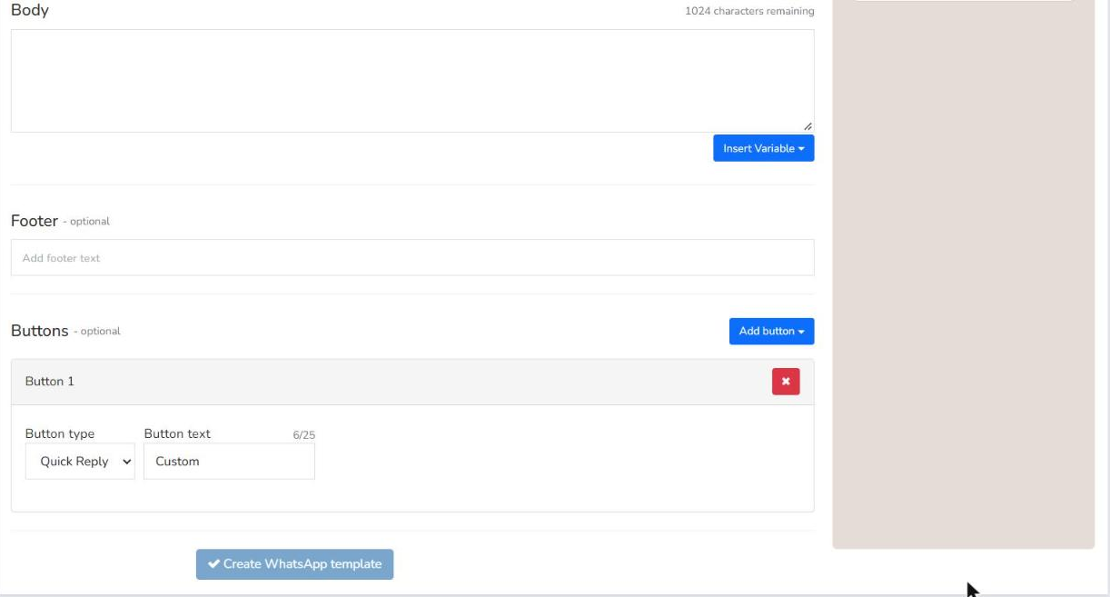 Button 2 of type URL with the Button text, URL type Static and Website URL fields