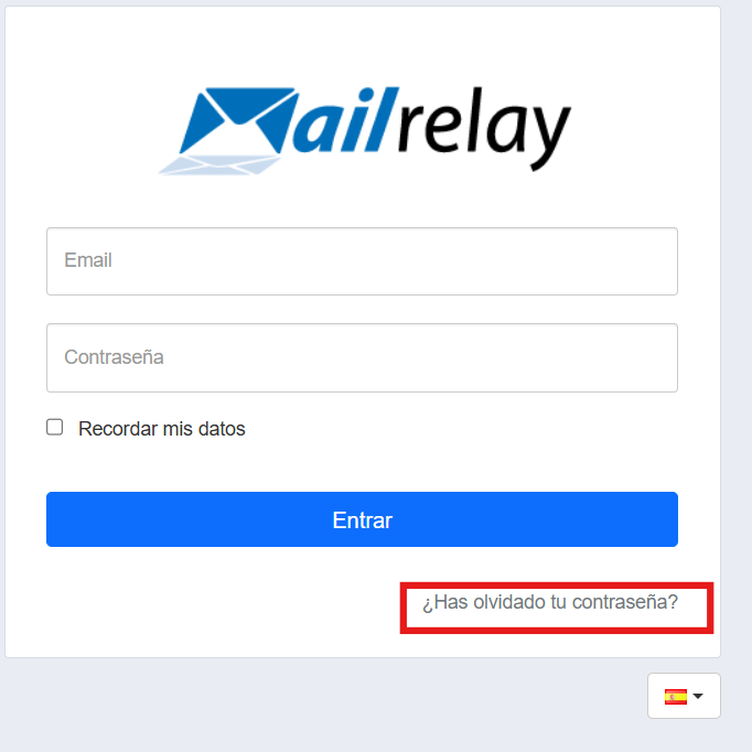 Enlace para recuperar la contraseña en la pantalla de inicio de sesión