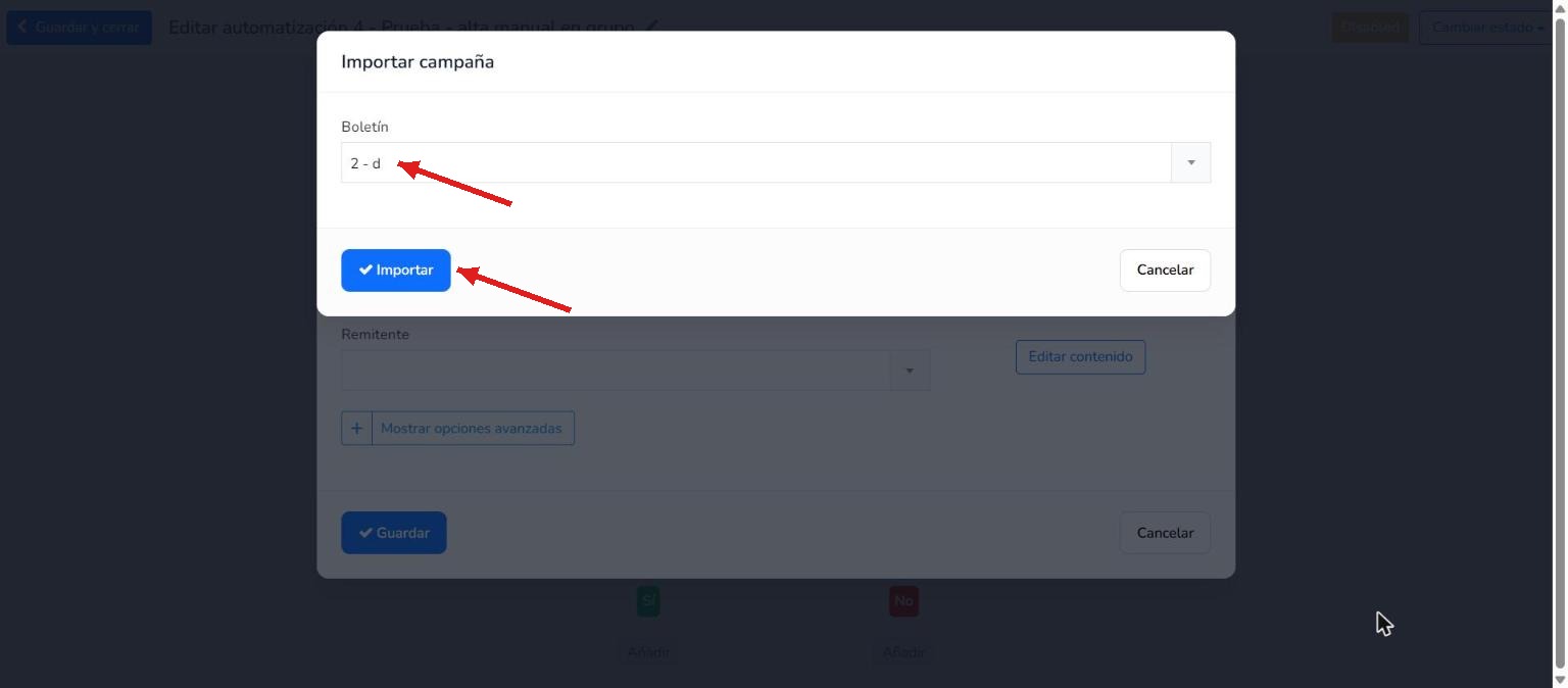 Importación del diseño de una campaña existente en el paso de email de reactivación