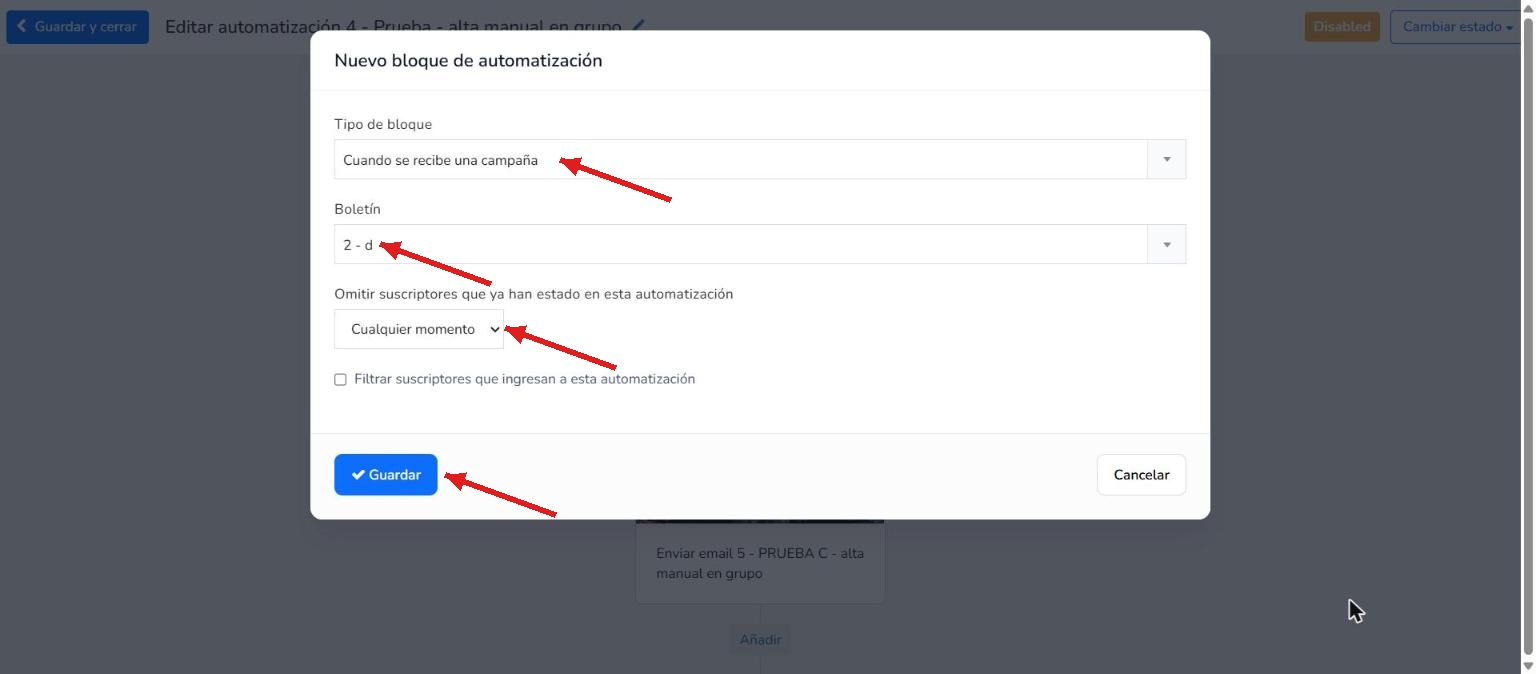 Configuración del punto de entrada para el flujo de condición de apertura de campaña