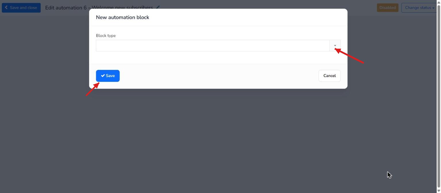 Save button of the new automation block