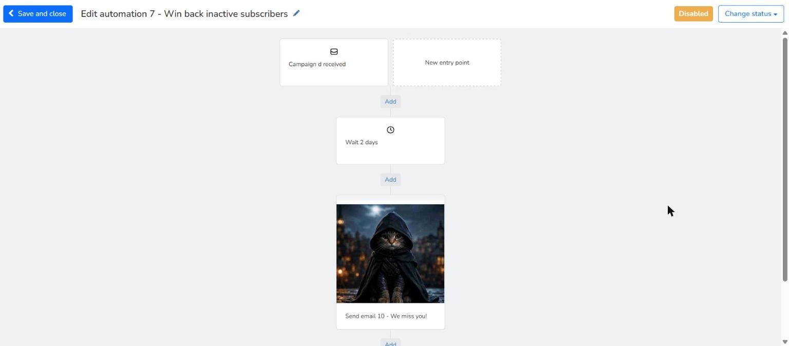 Final view of the configured re-engagement automation flow