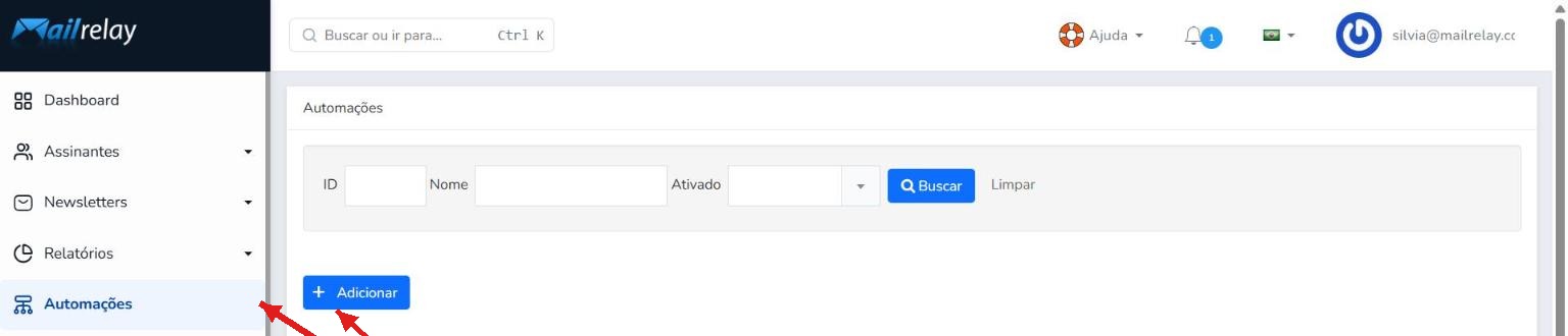 Seção Automações do Mailrelay com o botão Adicionar destacado