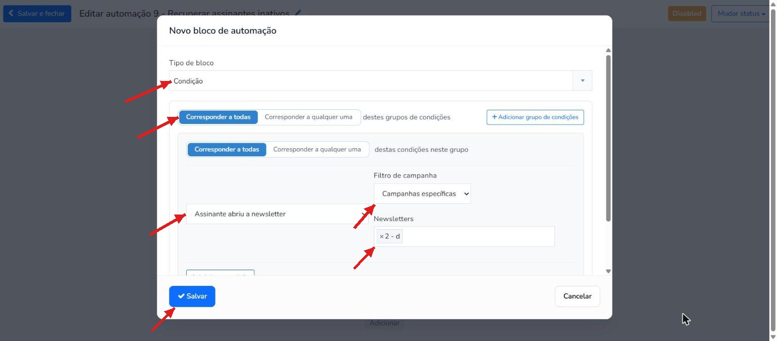 Bloco Condição do Mailrelay de acordo com se o assinante abriu a newsletter