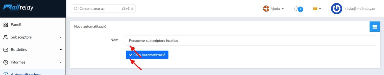 Introducció del nom per crear una nova automatització