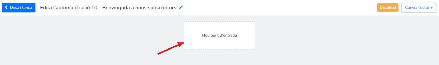 Editor visual del flux d'automatització amb el bloc Nou punt d'entrada