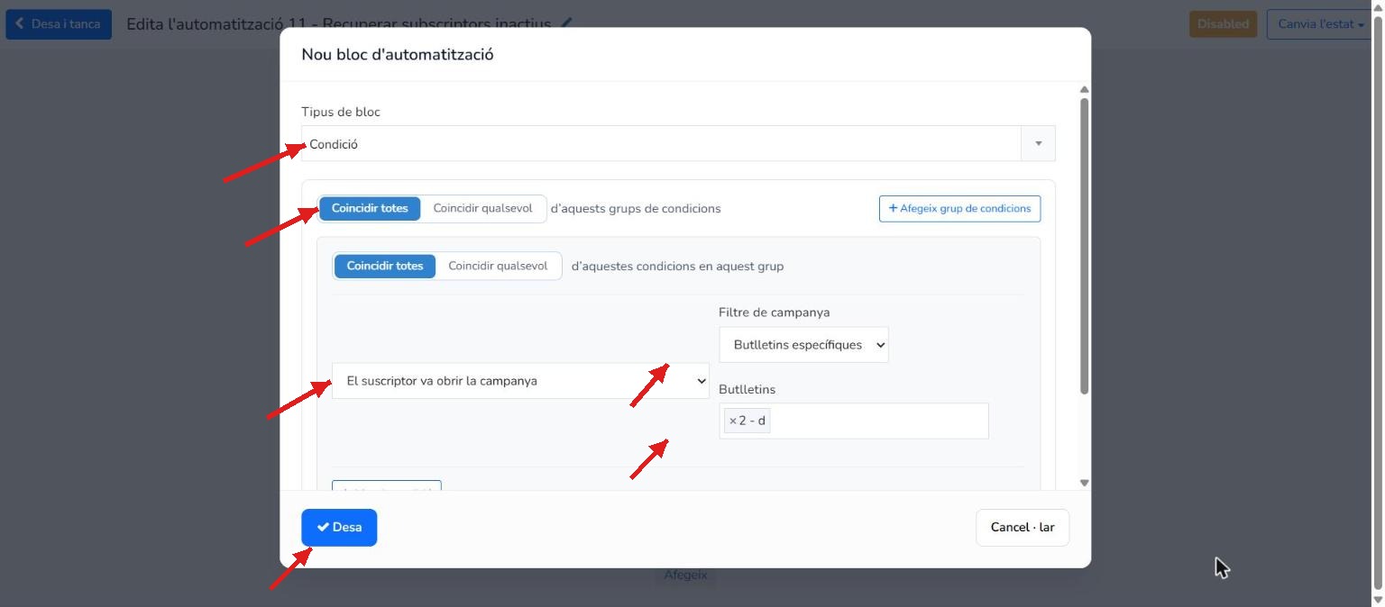 Bloc Condició de Mailrelay segons si el subscriptor ha obert el butlletí