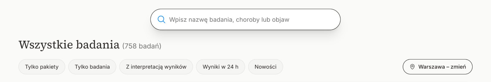 Filtr Wyniki w 24 h w Katalogu badań
