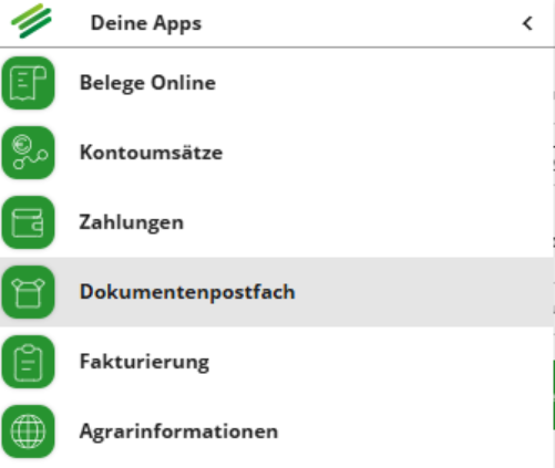 The image shows a screenshot with various apps and features, including 'Belege Online', 'Kontoumsￃﾤtze', 'Zahlungen', 'Dokumentenpostfach', and 'Agrarinformationen'.

KI-generierte Inhalte können fehlerhaft sein.