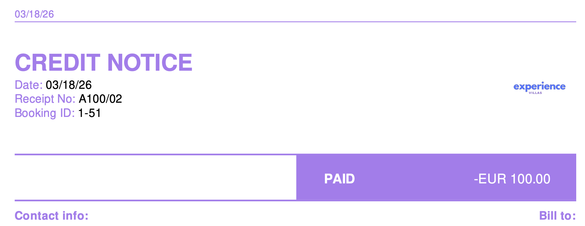 Credit notice after refund