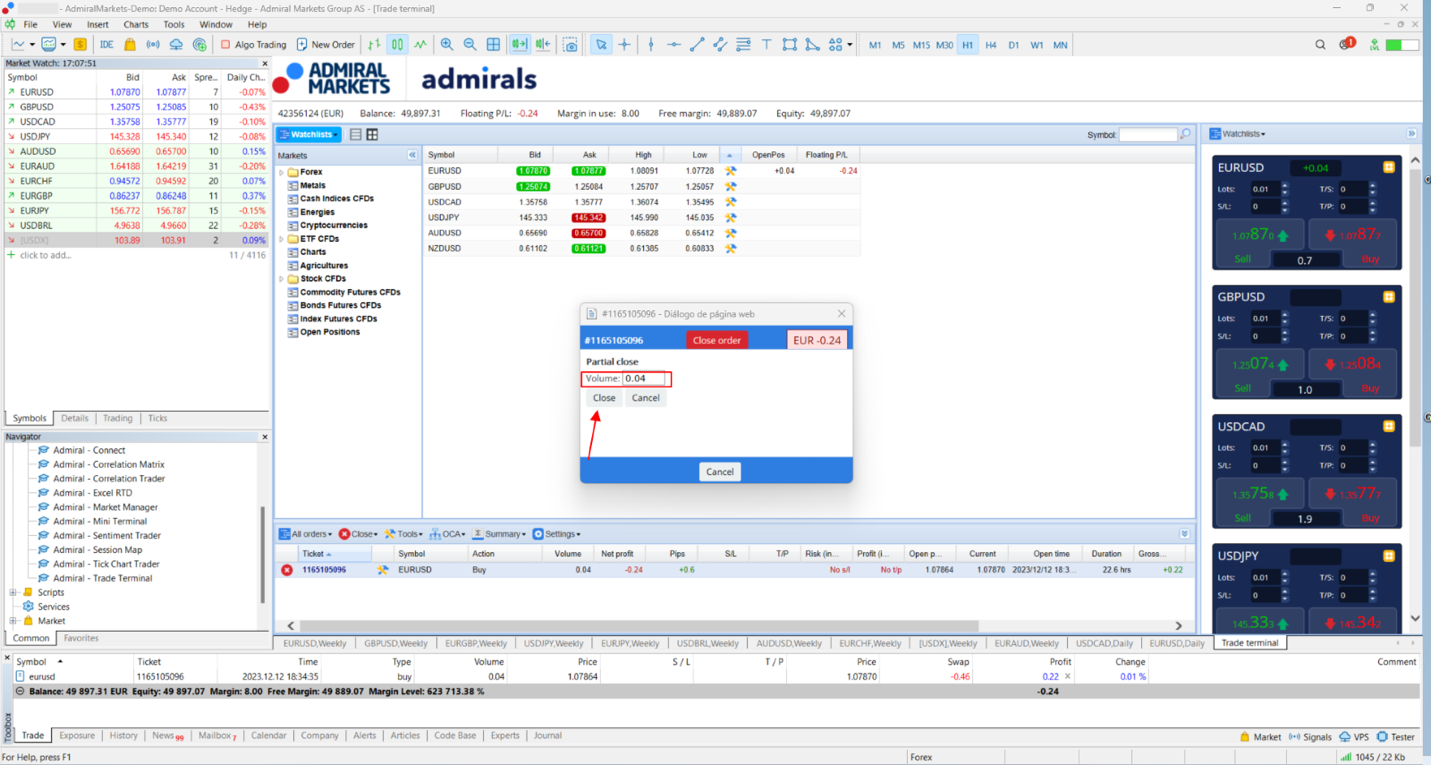 partial close trade terminal 3
