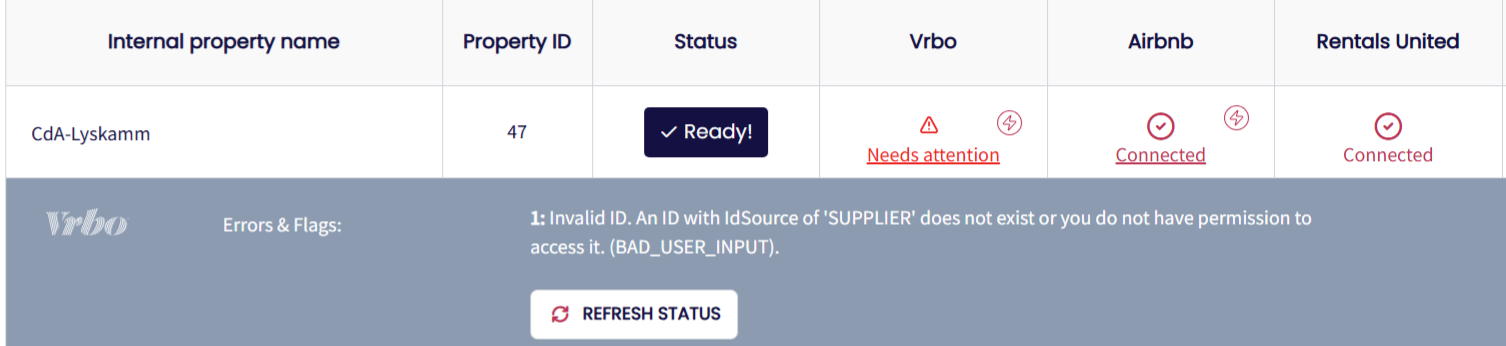 Vrbo Invalid ID sync error