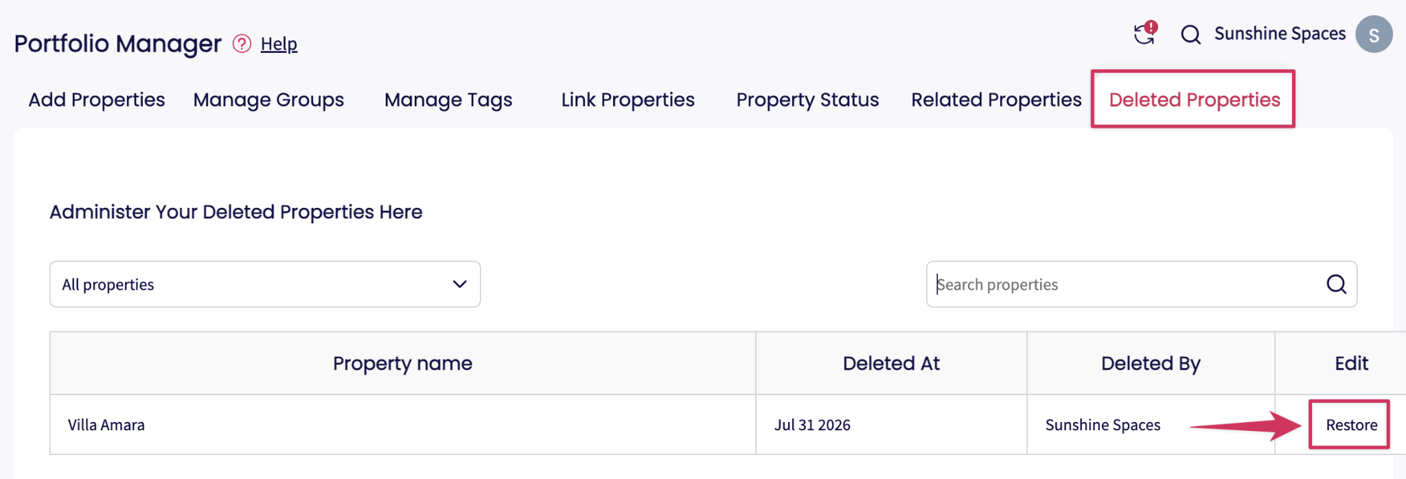 Restore deleted property