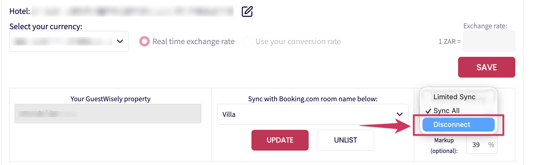 Booking.com property disconnection
