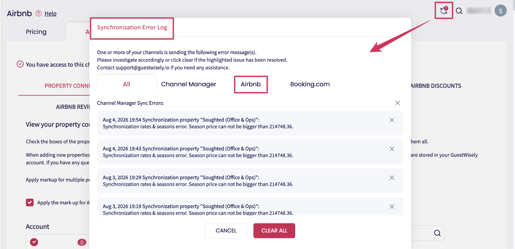 Airbnb - Sync Error Notification