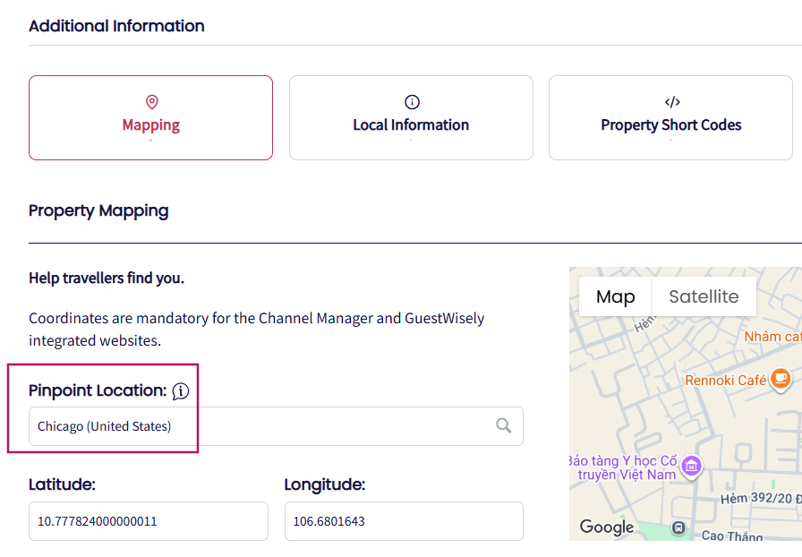 pinpoint location under GuestWisely Property Profile