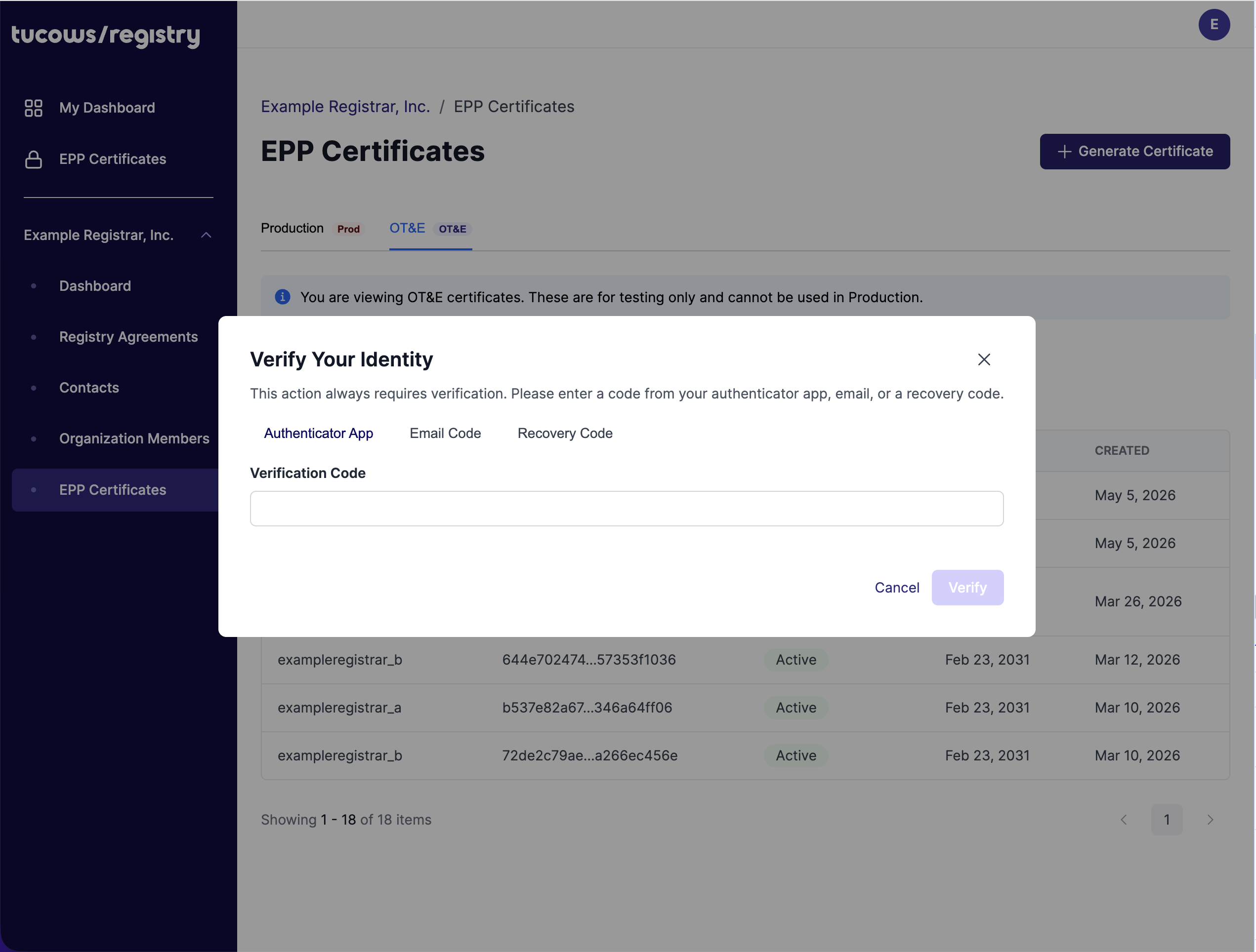 The Verify Your Identity step-up modal