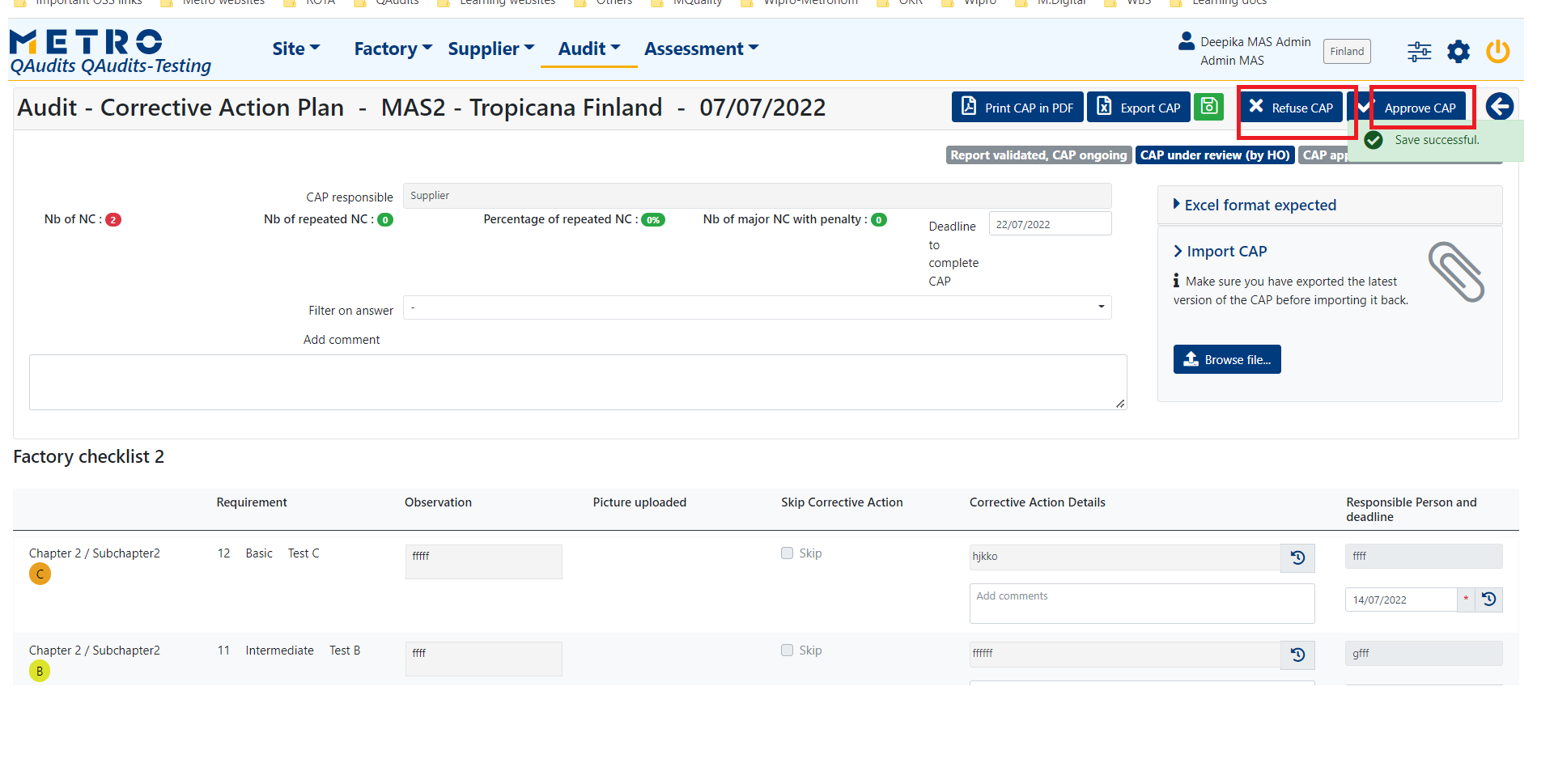 CAP approval by Admin MAS for MAS Audits Offer Solution Services