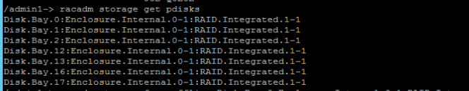 output of racadm storage get pdisks command