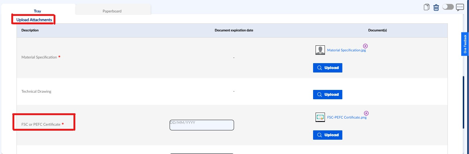 Upload attachments section
