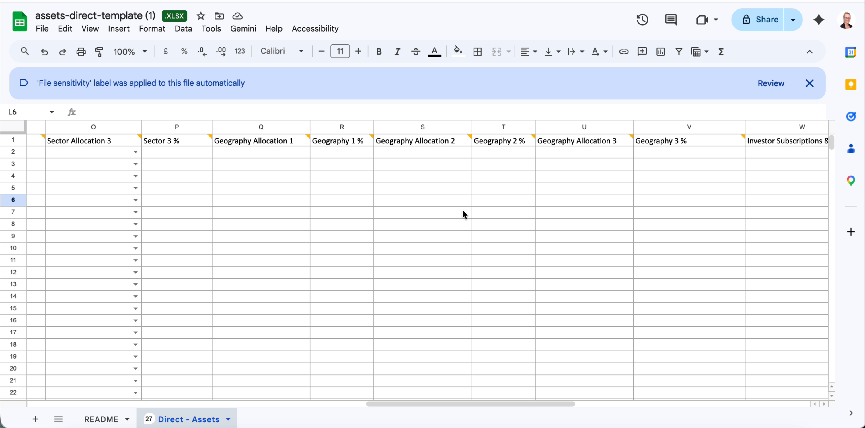 Geography Allocation columns 1-3 with percentages and Investor Subscriptions column