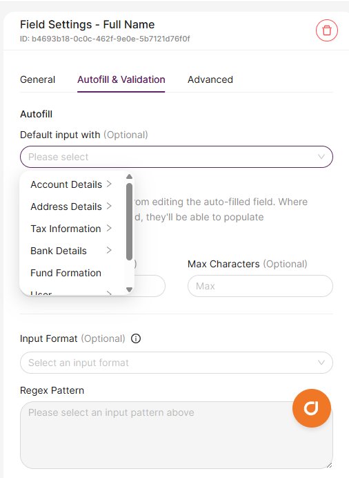 Field Settings showing Autofill dropdown with data categories