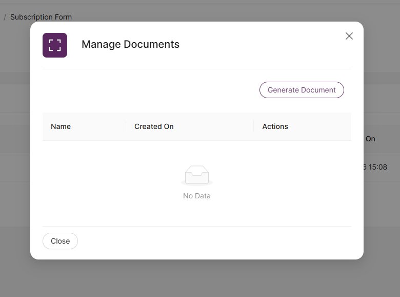Manage Documents modal with Generate Document button
