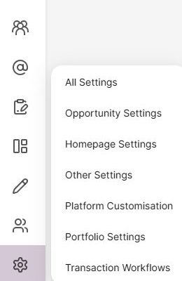 Settings sidebar submenu with Transaction Workflows highlighted