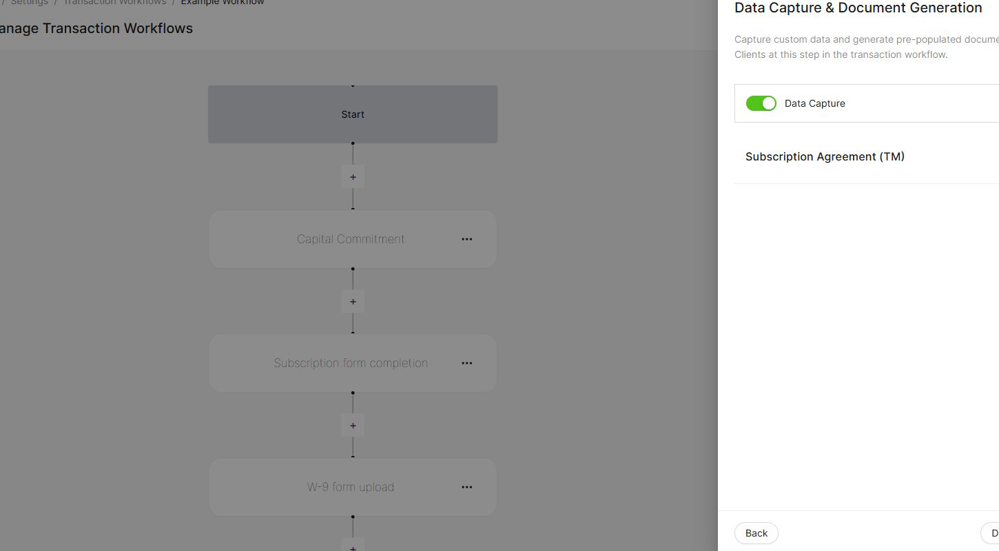 Data Capture and Document Generation panel with Data Capture toggle enabled