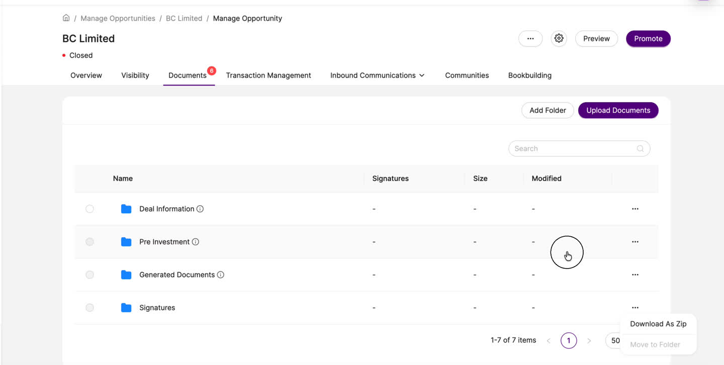 The ⋯ menu on a system folder — no Manage Visibility option