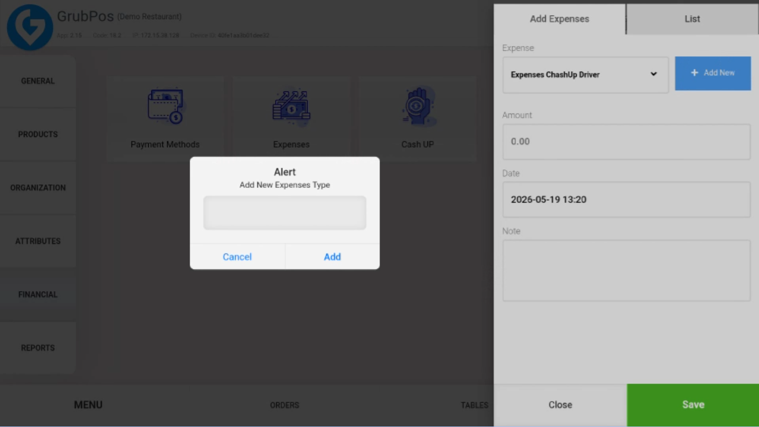 GrubPOS screen
