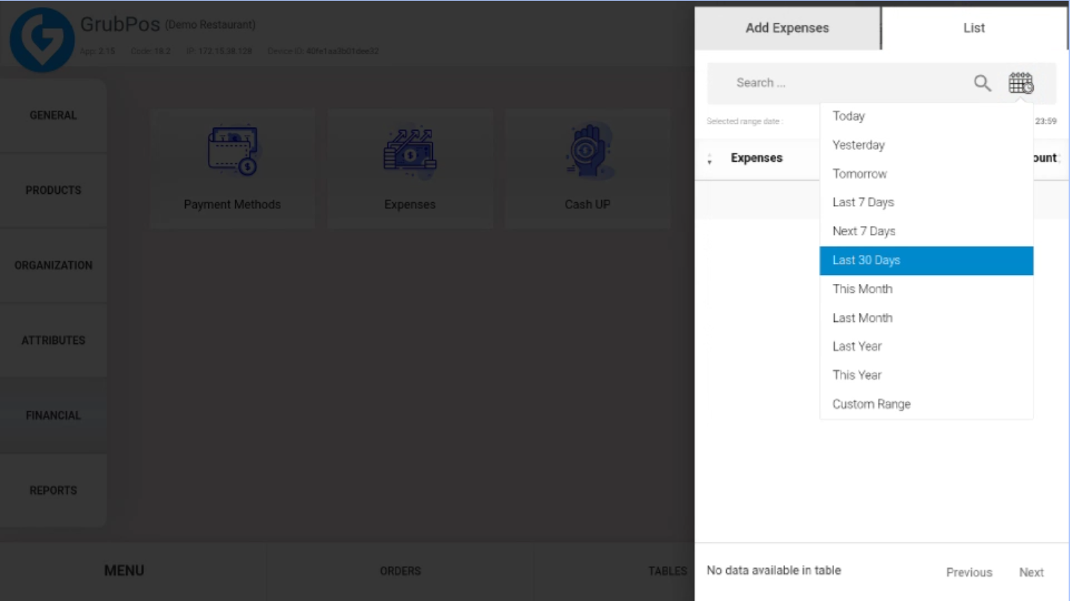 GrubPOS screen