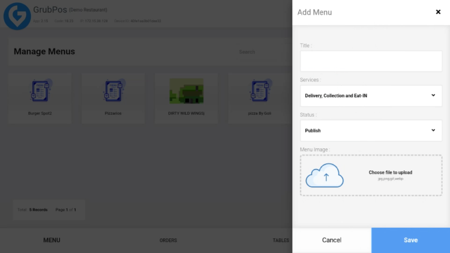 GrubPOS screen