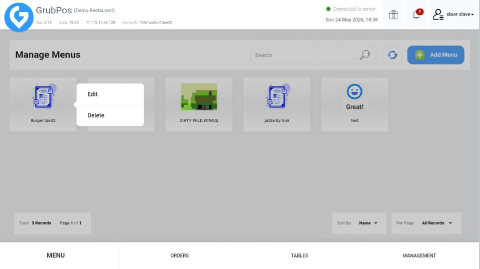 GrubPOS screen
