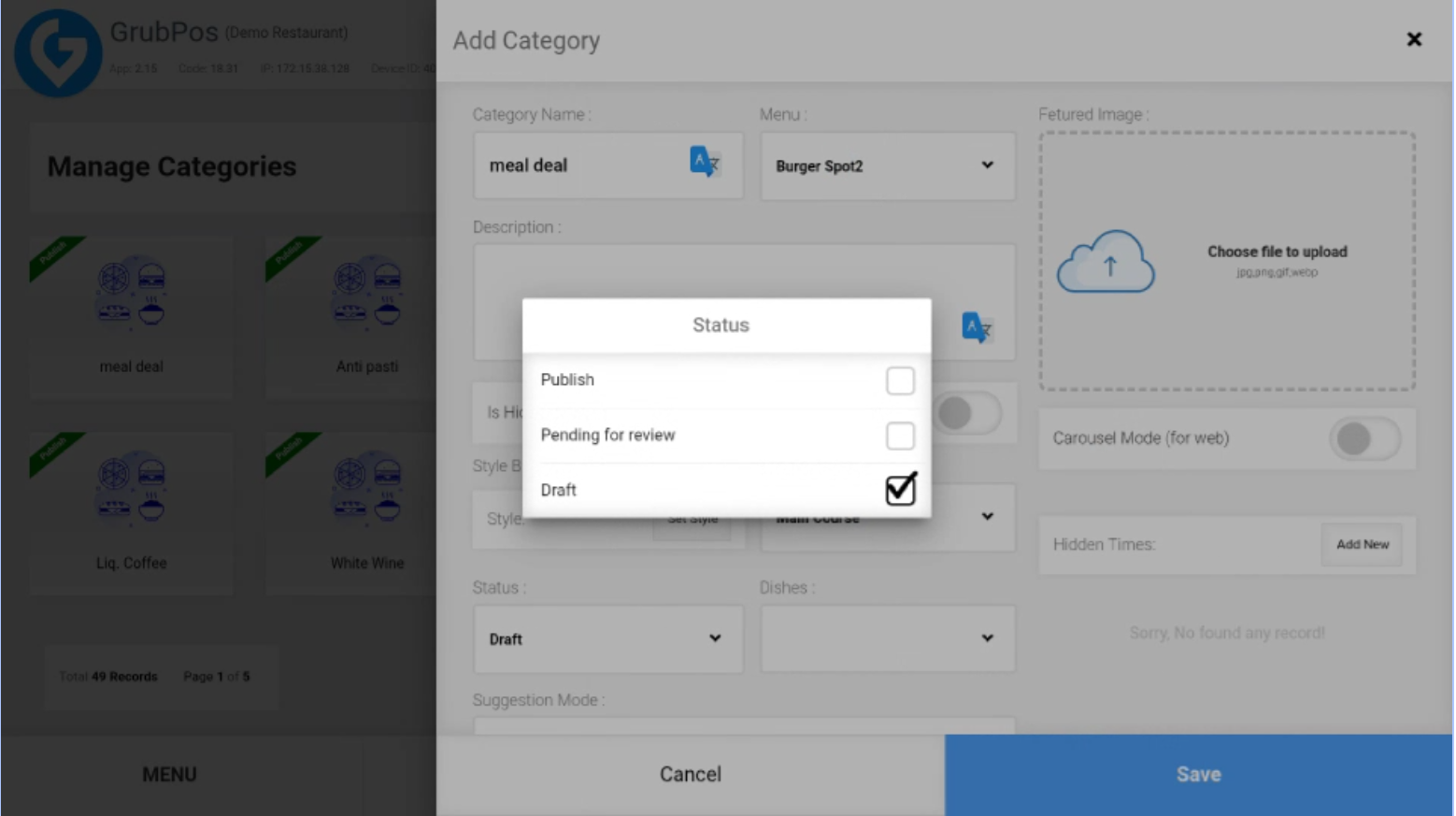GrubPOS screen