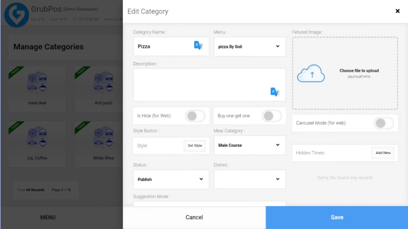 GrubPOS screen