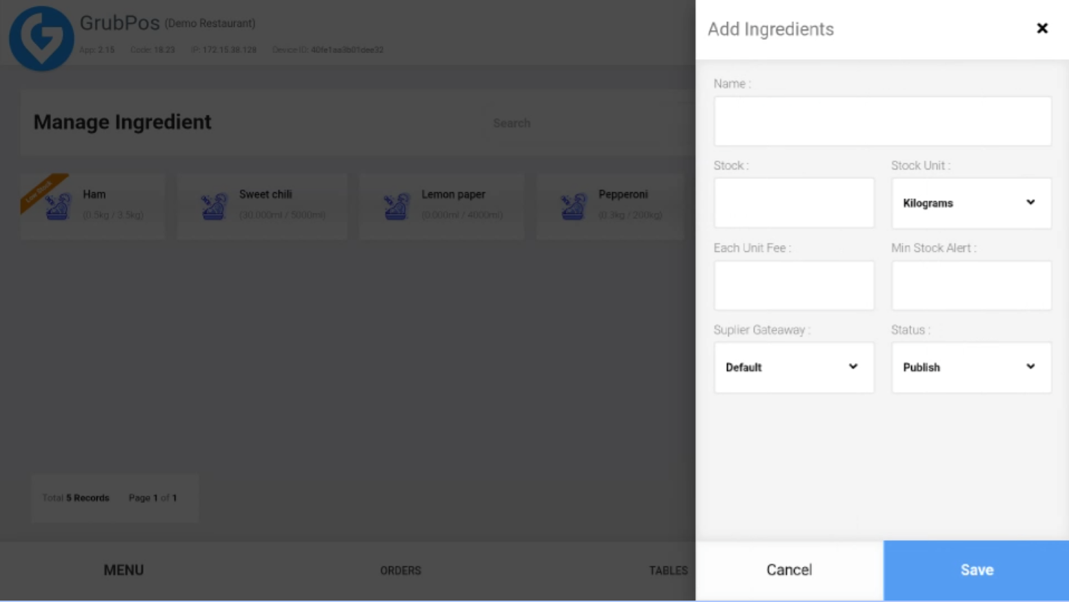 GrubPOS screen