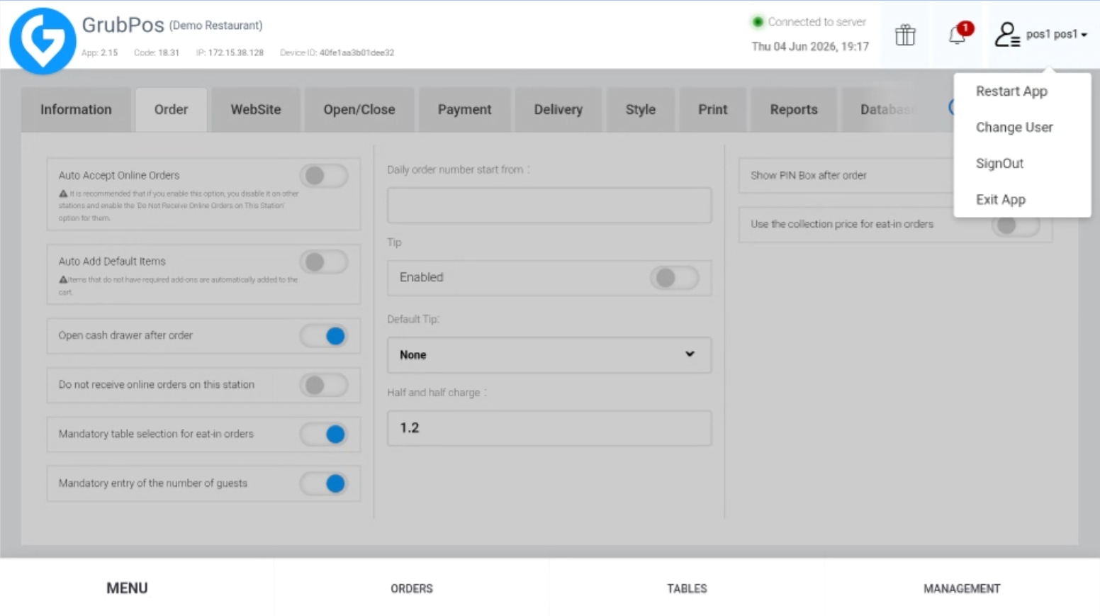 GrubPOS screen