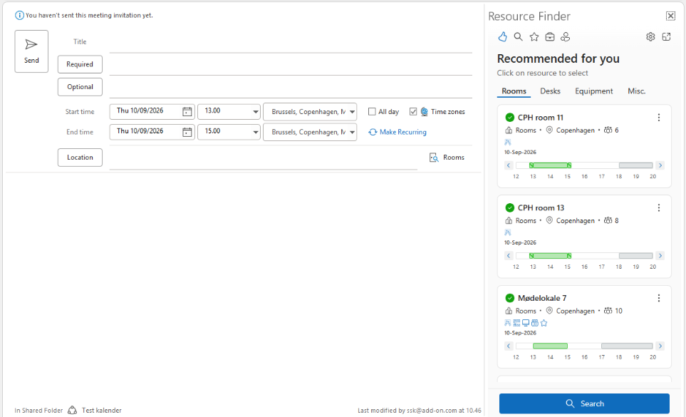 The image shows a calendar interface for scheduling meetings, with available rooms, times, and locations for a specific date in Brussels.
AI-generated content may be incorrect.