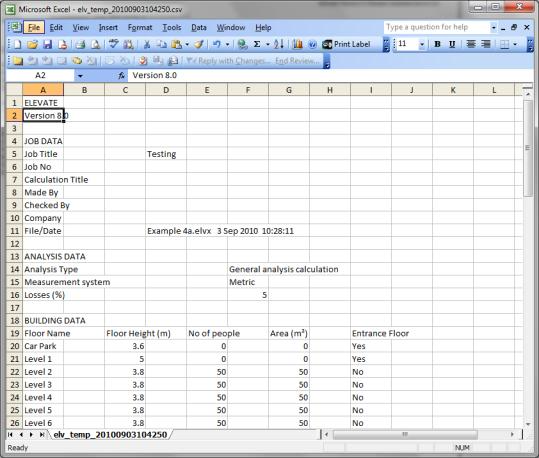 Example Spreadsheet Output