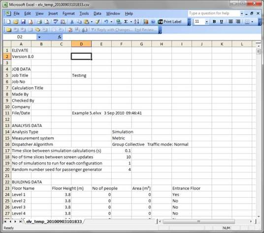 Spreadsheet output of results