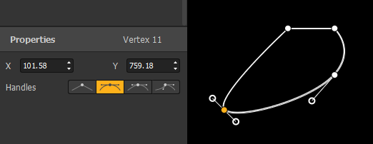 Properties panel for coordinates