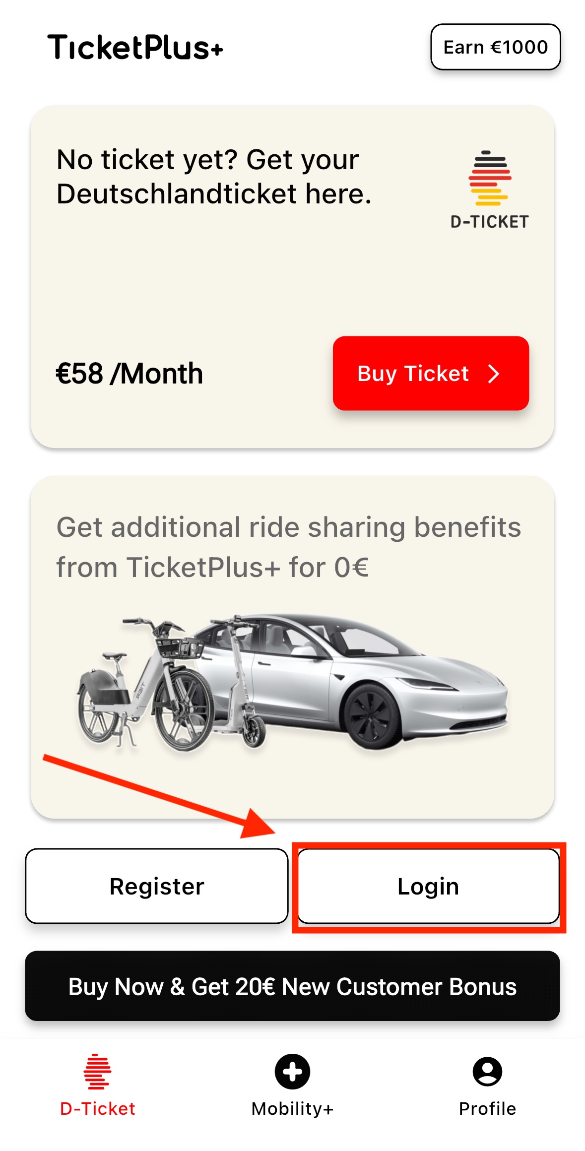 TicketPlus+ Login Screen