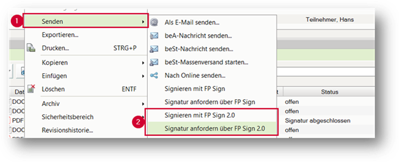 DATEV Kontextmenü FP Sign 2.0