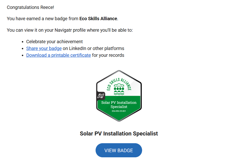 Badge notification email for existing Navigatr users