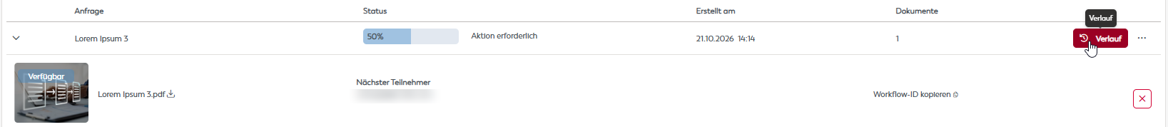Verlauf einer Anfrage öffnen