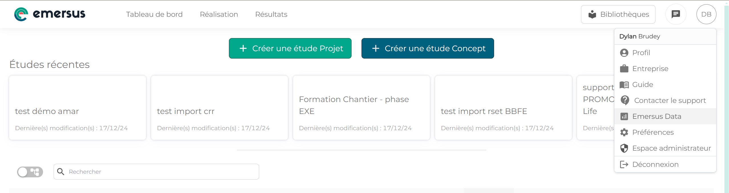 Écran de connexion à Emersus Data