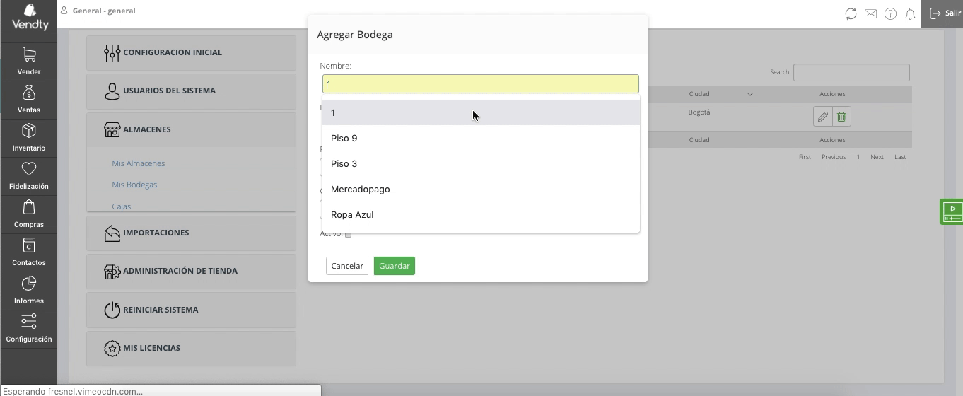 Creacion de almacen vendty