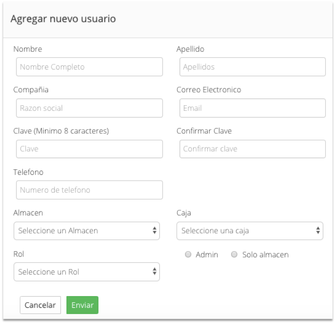creacion usuarios vendty