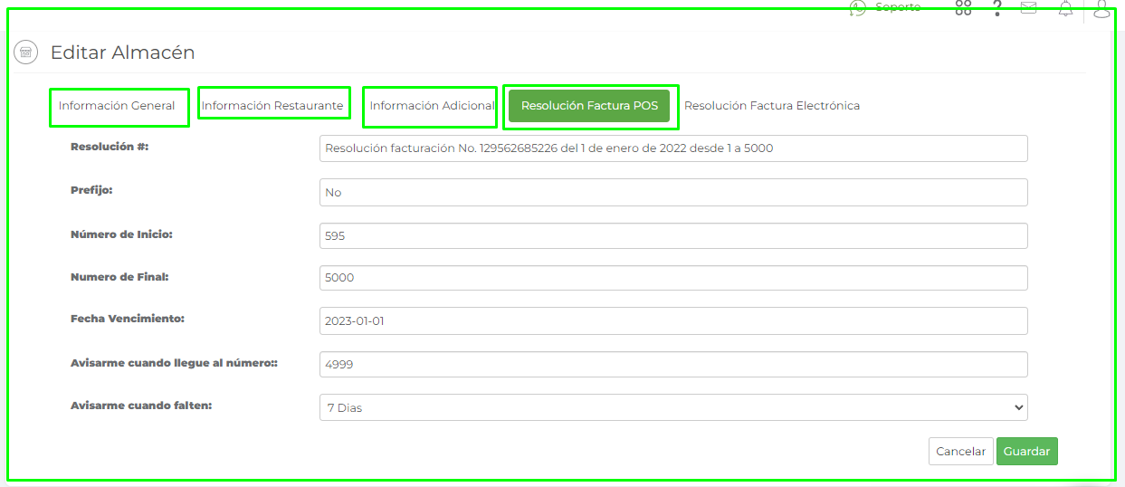 Modificar almacen vendty